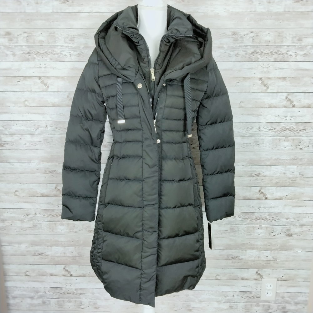Tahari Puffer Coat S Black Copper Sheen O